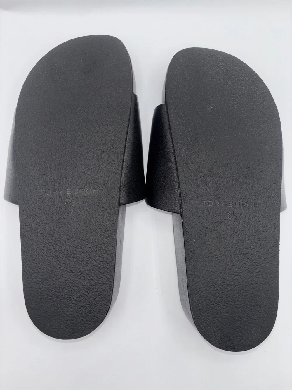 Tory Burch Black Leather Slide Sandals with Large Gold Discs